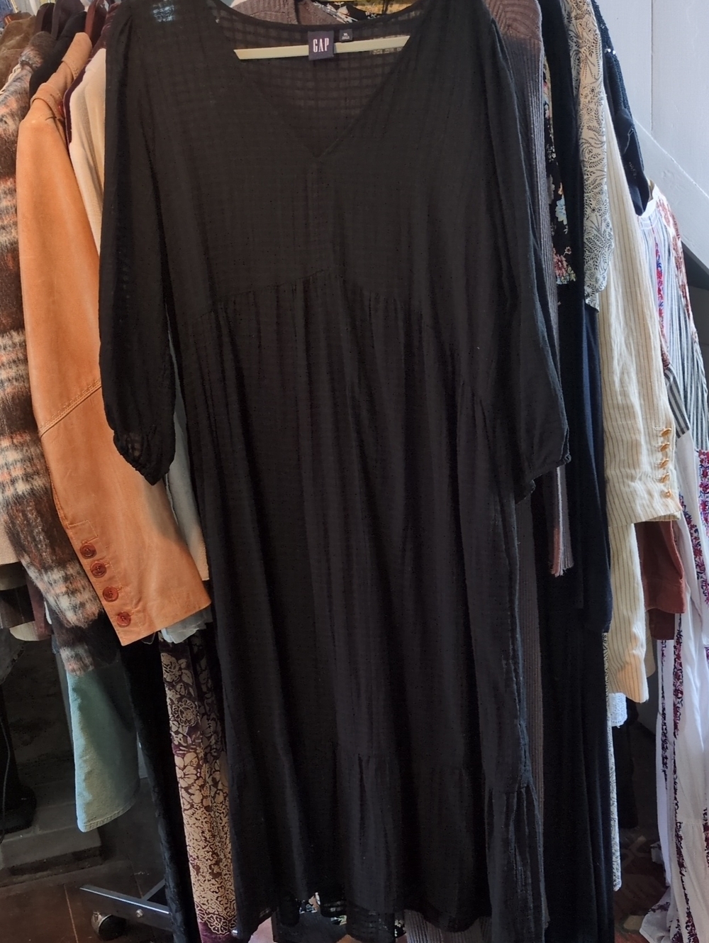 Gap Black Cotton Lightweight Tiered Maxi Dress. XL